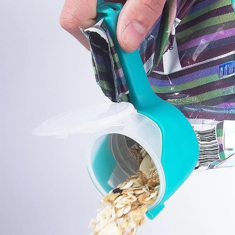 Ingredient bag sealers in use on a cereal bag – airtight pouring clips